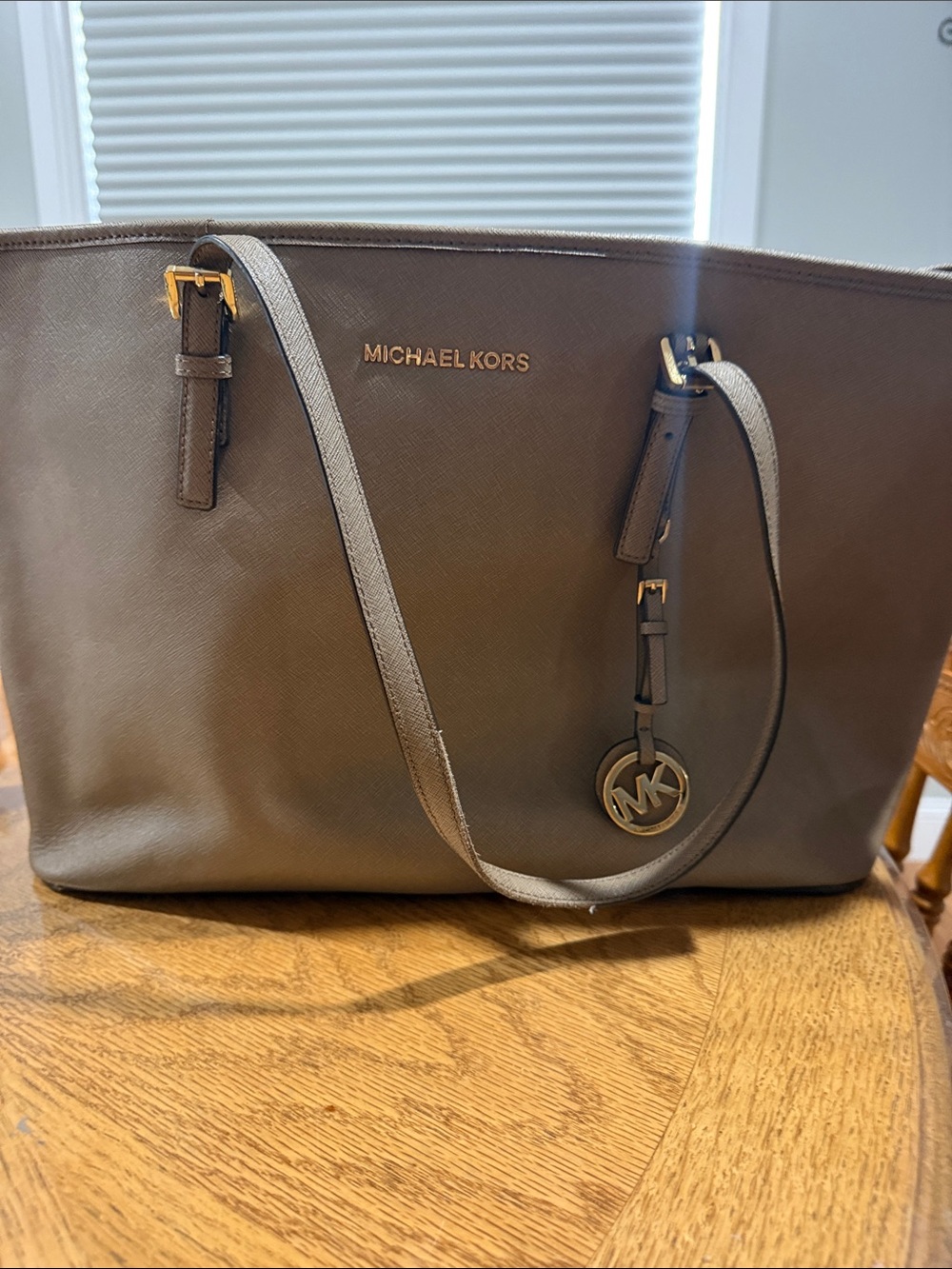 Michael Kors Taupe Saffiano Leather Tote with Gold Accents